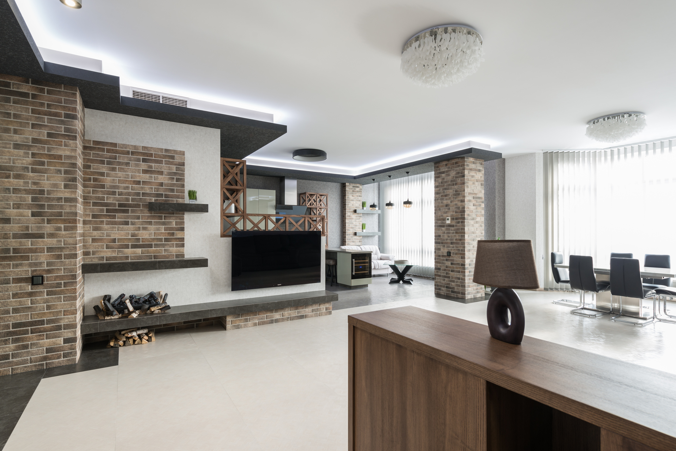 Stylish living room with TV